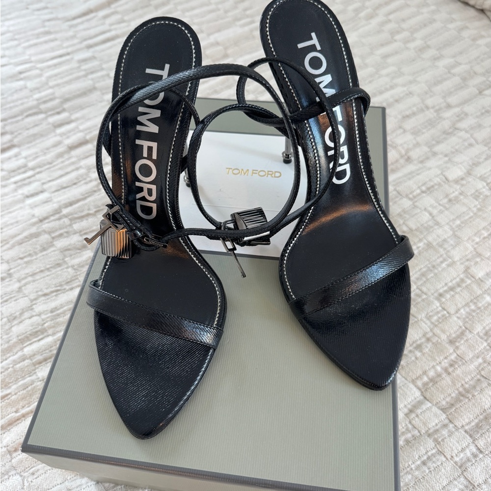 Tom Ford Black Lock Stiletto Heeled Sandals